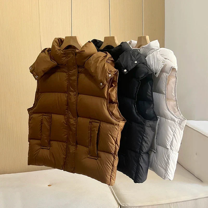 Insulating Women’s Hooded Puff Vest - Hip-Length, Down