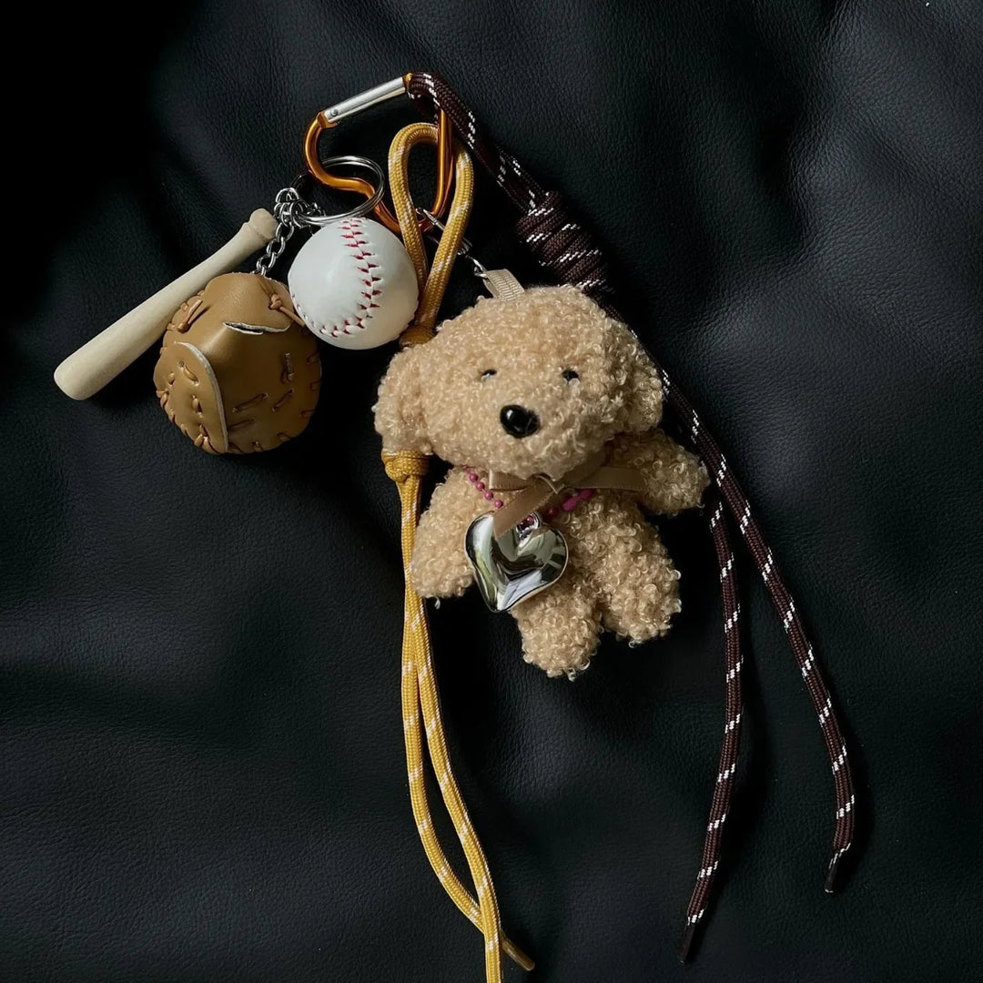 Plush Baseball Dog Key Chain Bag Charm Sport Cute Accessory