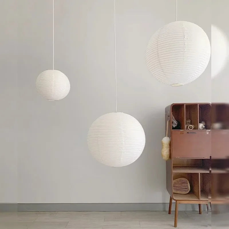 Japandi Pendant Lamp Wabi Sabi Rice Paper Round LED Dimmable