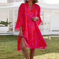 Sexy V-Neck Loose Lotus Leaf Dress for Women, 3/4 Sleeve Summer Office Casual Wear