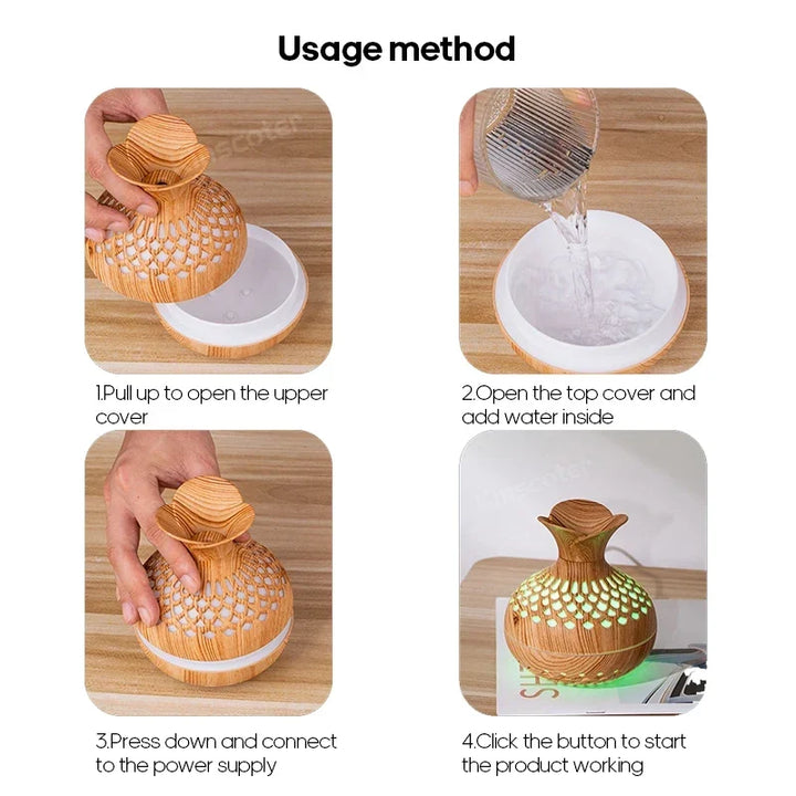 Wood Grain Humidifier 300ml USB Aroma Diffuser for Home Use