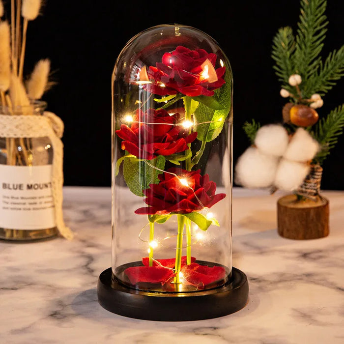 LED Rose Glass Cover Ornament - Romantic Valentine's Day Gift and Wedding Decor