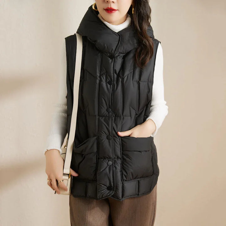 Lightweight Women Hooded Down Vest - Boxy, Down, Autumn