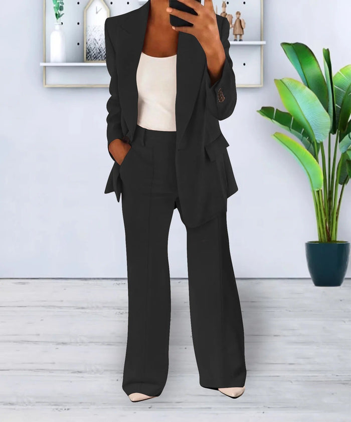 Versatile women's suit – oversized blazer and straight-leg Pants, stretchy polyester, for work or casual outings