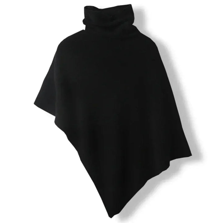 Soft Womens Wool Poncho - Turtleneck, Pointed Hem, Layering