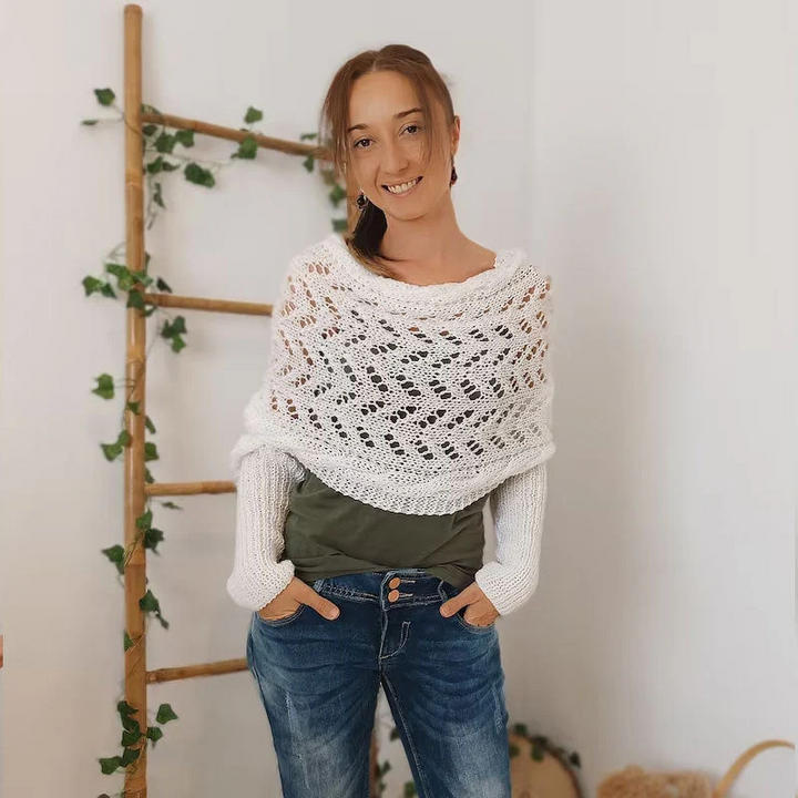 Soft Women’s Scarf - Openwork Rectangular, Knit, For Winter