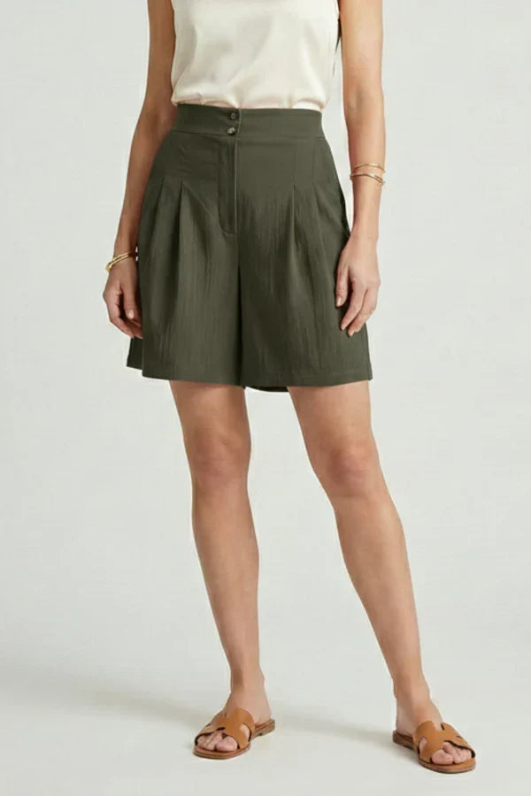 Soft women's shorts - high-waist, wide-leg, relaxed-fit, polyester, everyday wear
