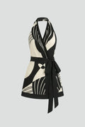 Lightweight women's halter dress - flattering wrap waist, Nordic graphic print, polyester, for summer events