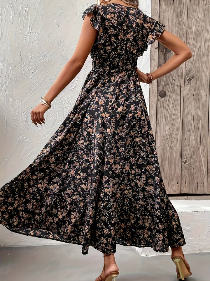 A-Line Dress for Women with Ruffle Sleeves and Elastic Waist, Lightweight Spring Fashion