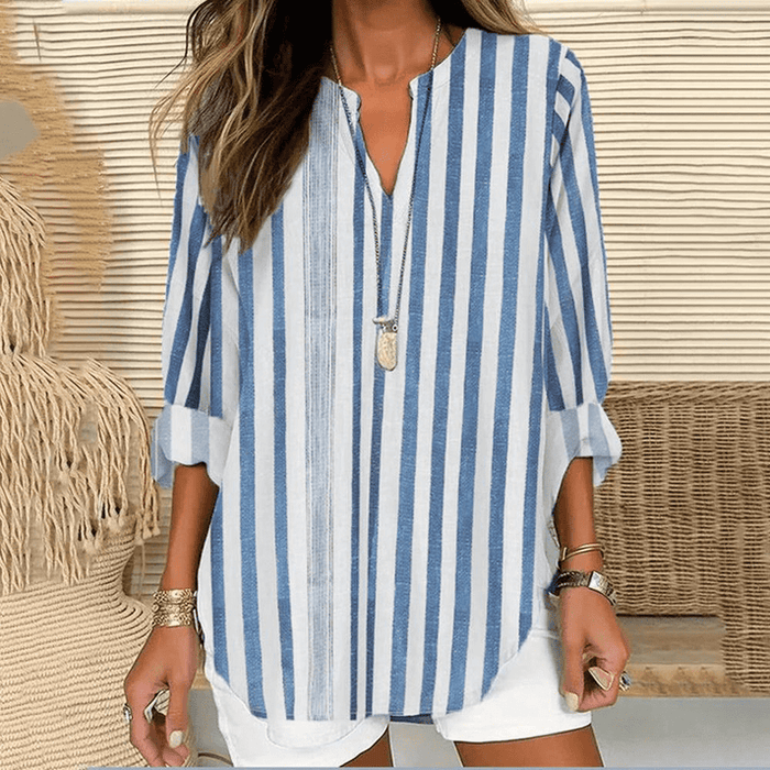 Elegant Long Sleeve Womens Tunic Top with V-Neck Design for Casual and Business Wear, Soft Comfortable Fabric