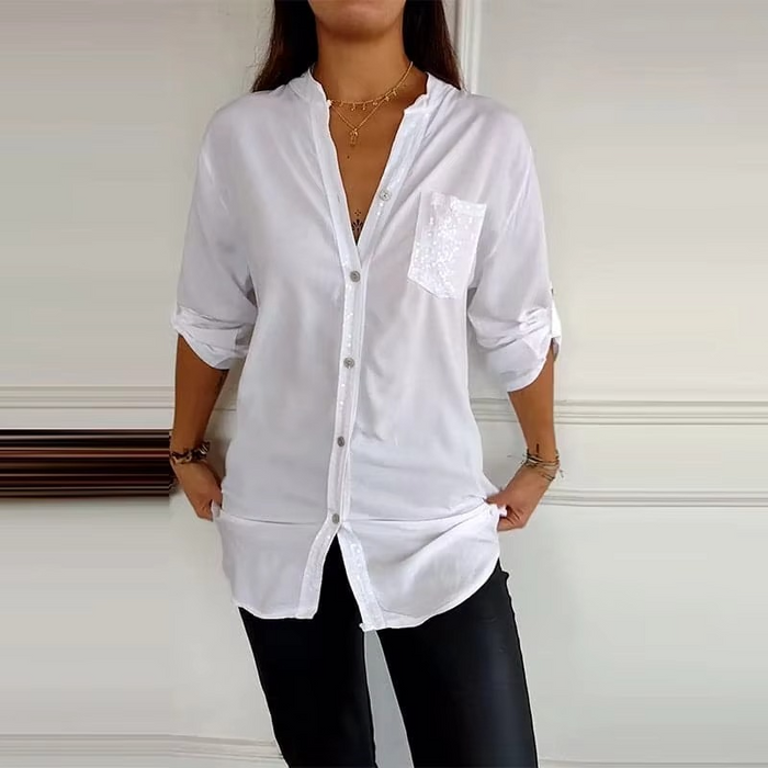 Casual Button Top with Sequins - Stylish Women's Wear for Any Occasion