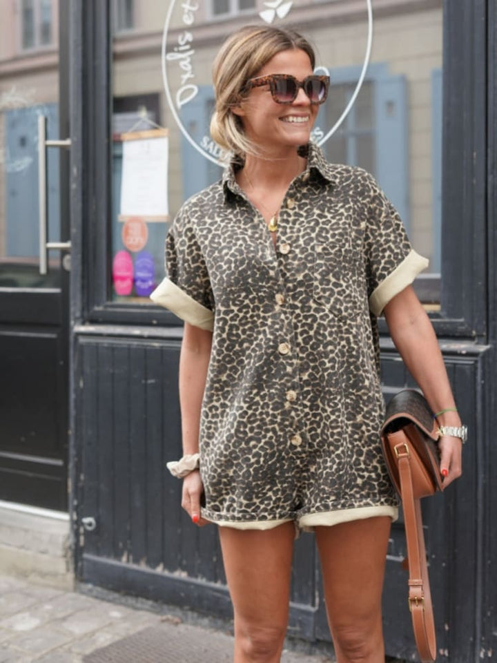 Leopard Print Summer Set for Women, Comfortable Polyester Outfit for Beach and Casual Outings