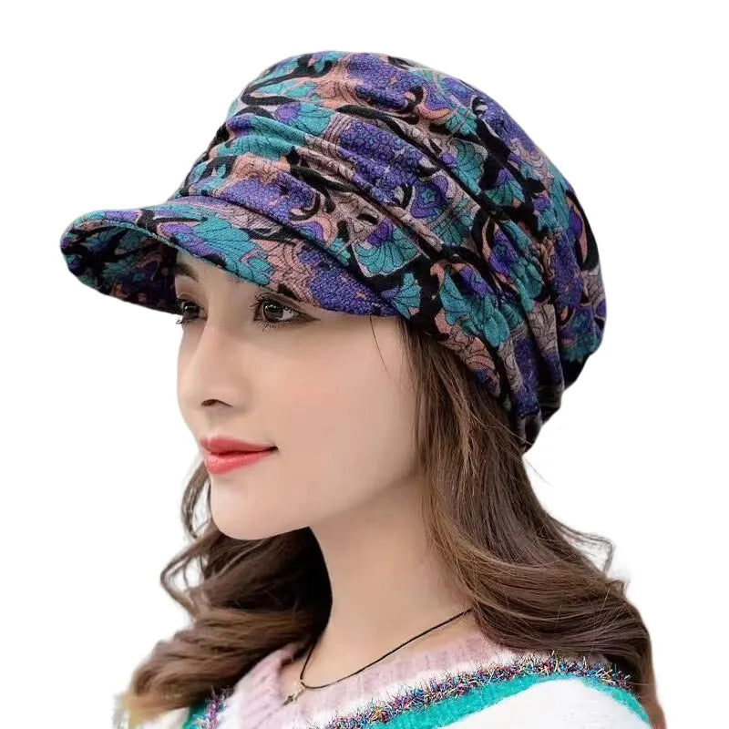 Warm Textured Women’s Winter Cap - Short Brim, Cotton Blend