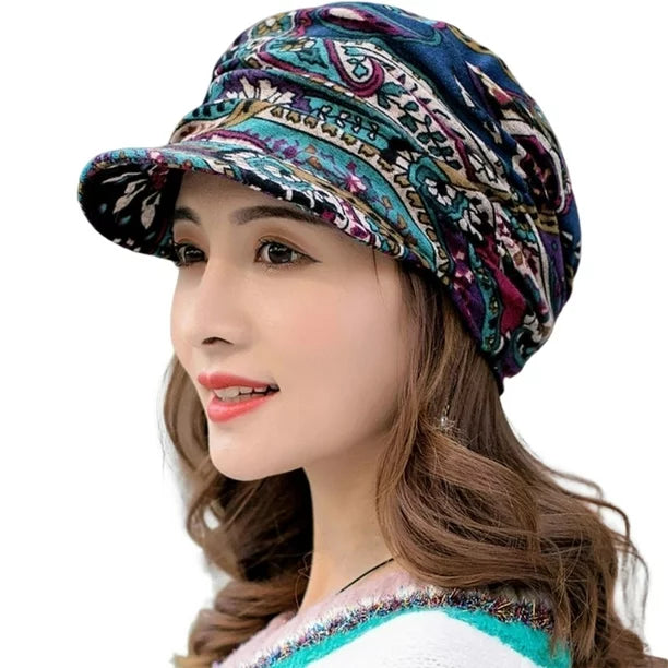Warm Textured Women’s Winter Cap - Short Brim, Cotton Blend