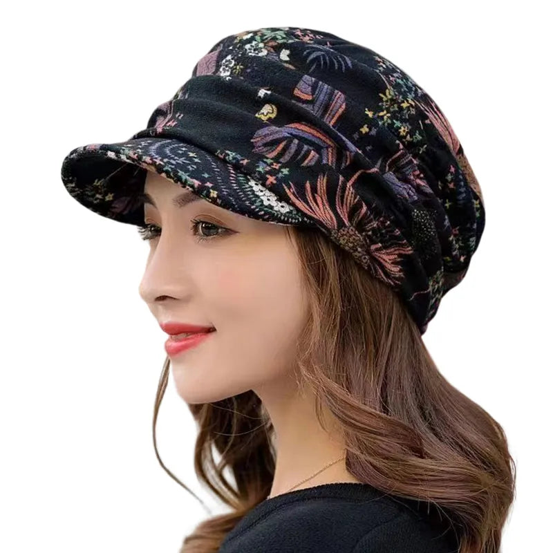 Warm Textured Women’s Winter Cap - Short Brim, Cotton Blend