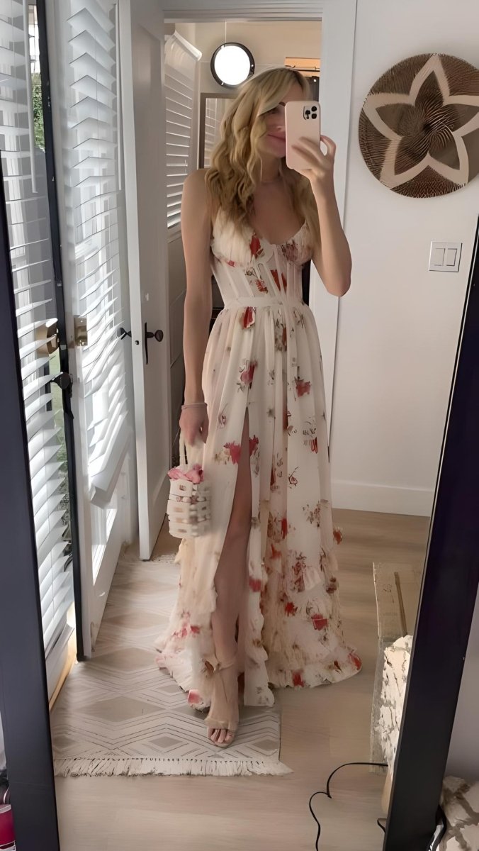 Floral Empire Women's Dress, Elegant Fit and Flare Design for Summer and Formal Events, Knee-Length, Comfortable Fabric