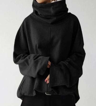 Oversized Women Turtleneck Sweatshirt - Funnel Neck, Cotton