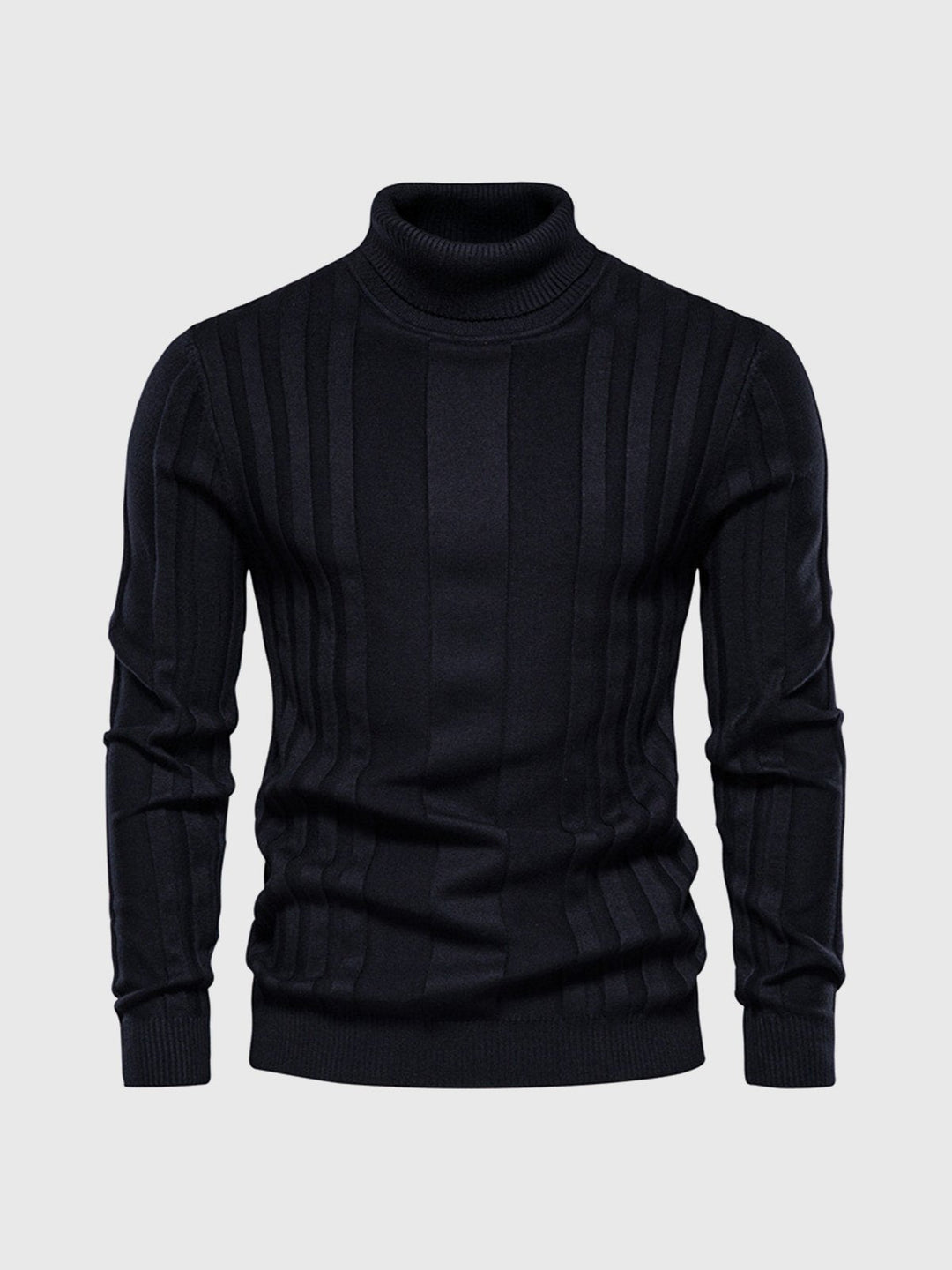 Warm Men’s Turtleneck Sweater - Ribbed Vertical Knit