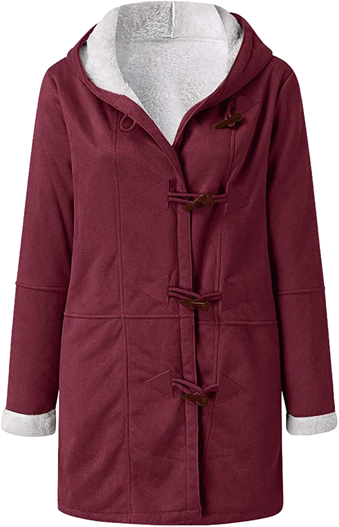 Warm Womens Winter Jacket - Hooded Mid-Thigh, Suede