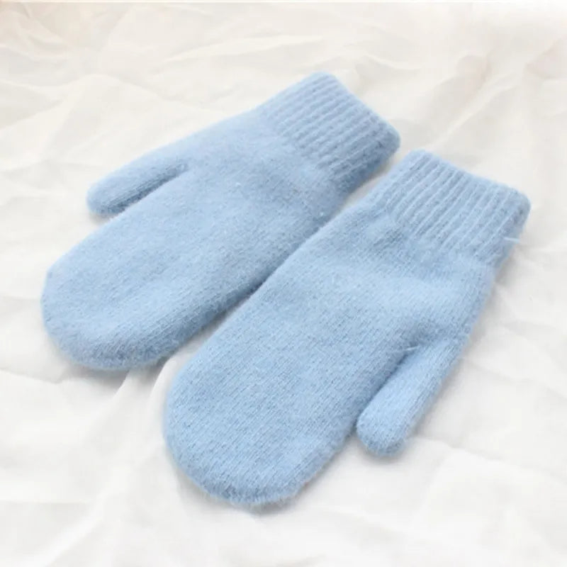Warm Women Mittens - Ribbed Cuff Plush Faux Fur, Winter