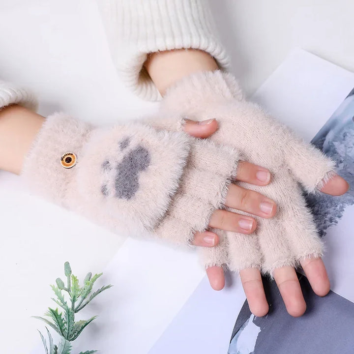 Soft Women’s Fingerless Mittens - Minky Foldover, Winter