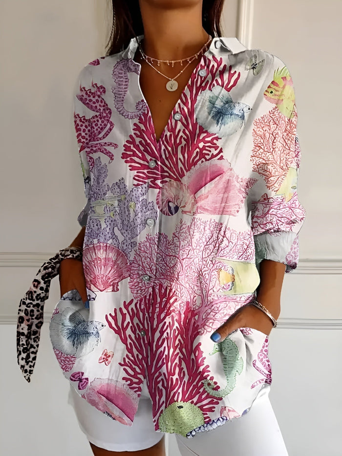 Floral Breeze Women's Blouse - Lightweight, Breathable Plus Size Tops in S-5XL for Casual or Professional Style